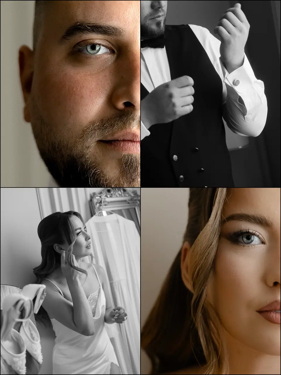Collage of Norbert’s portraits and Alexandra looking out of the window